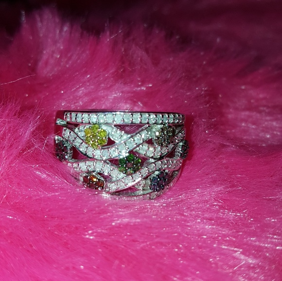 Champagne & White Diamond With Multicolor Diamonds - Picture 1 of 5